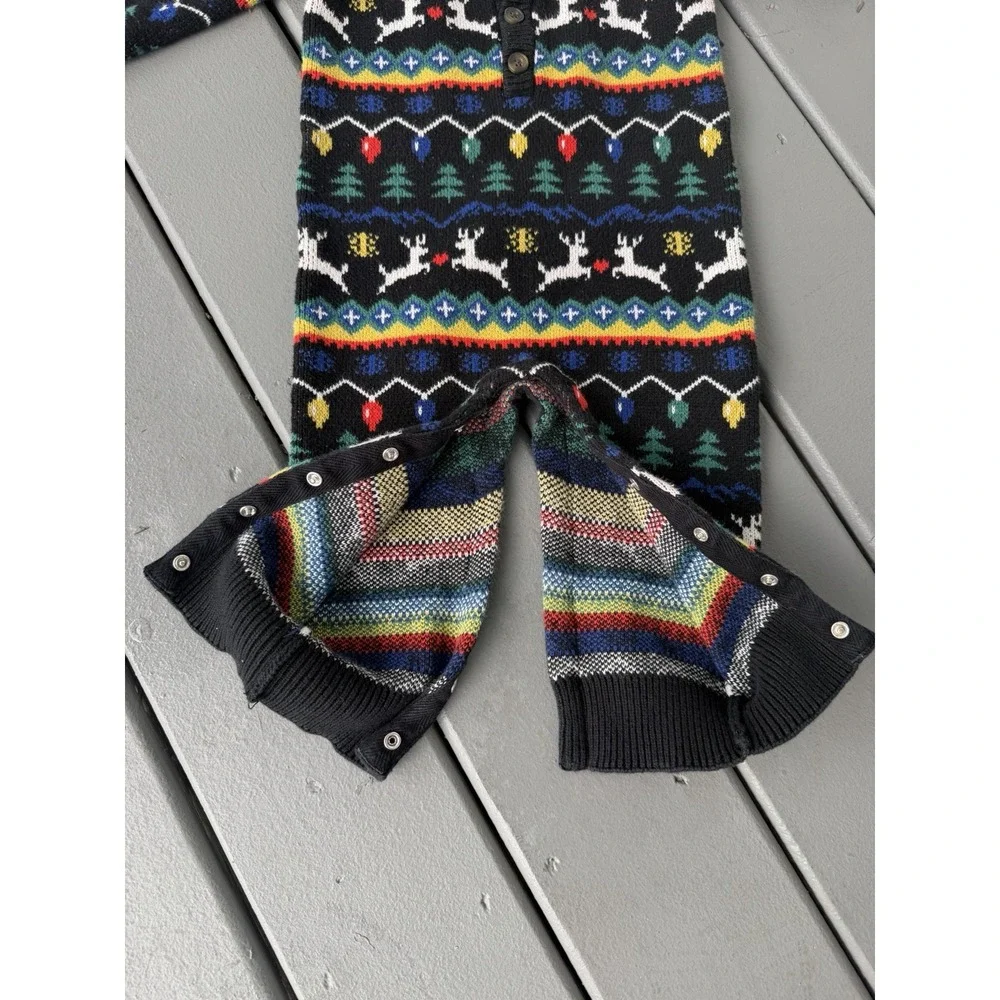 Hanna Andersson 18–24M Holiday Fair Isle‎ Reindeer Knit One-Piece Romper Nordic
